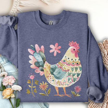 Floral Folk Art Colorful Rooster Sweatshirt