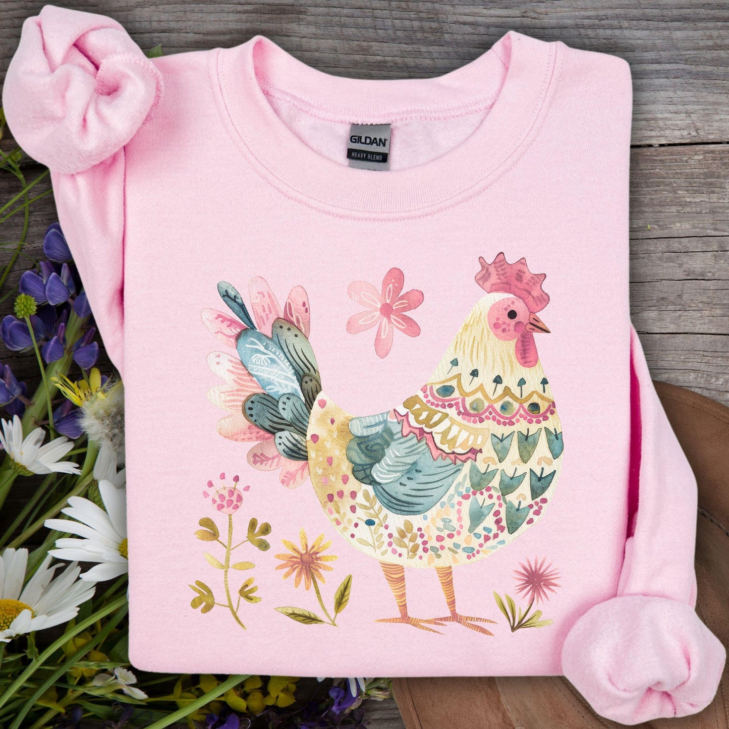 Floral Folk Art Colorful Rooster Sweatshirt