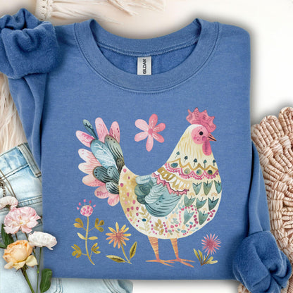 Floral Folk Art Colorful Rooster Sweatshirt