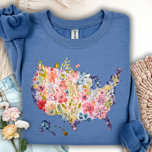Floral Map of the USA Sweatshirt