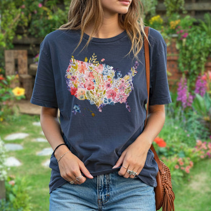 Floral Map of the USA T-Shirt