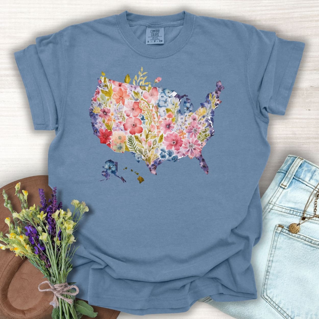 Floral Map of the USA T-Shirt