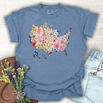 Floral Map of the USA T-Shirt