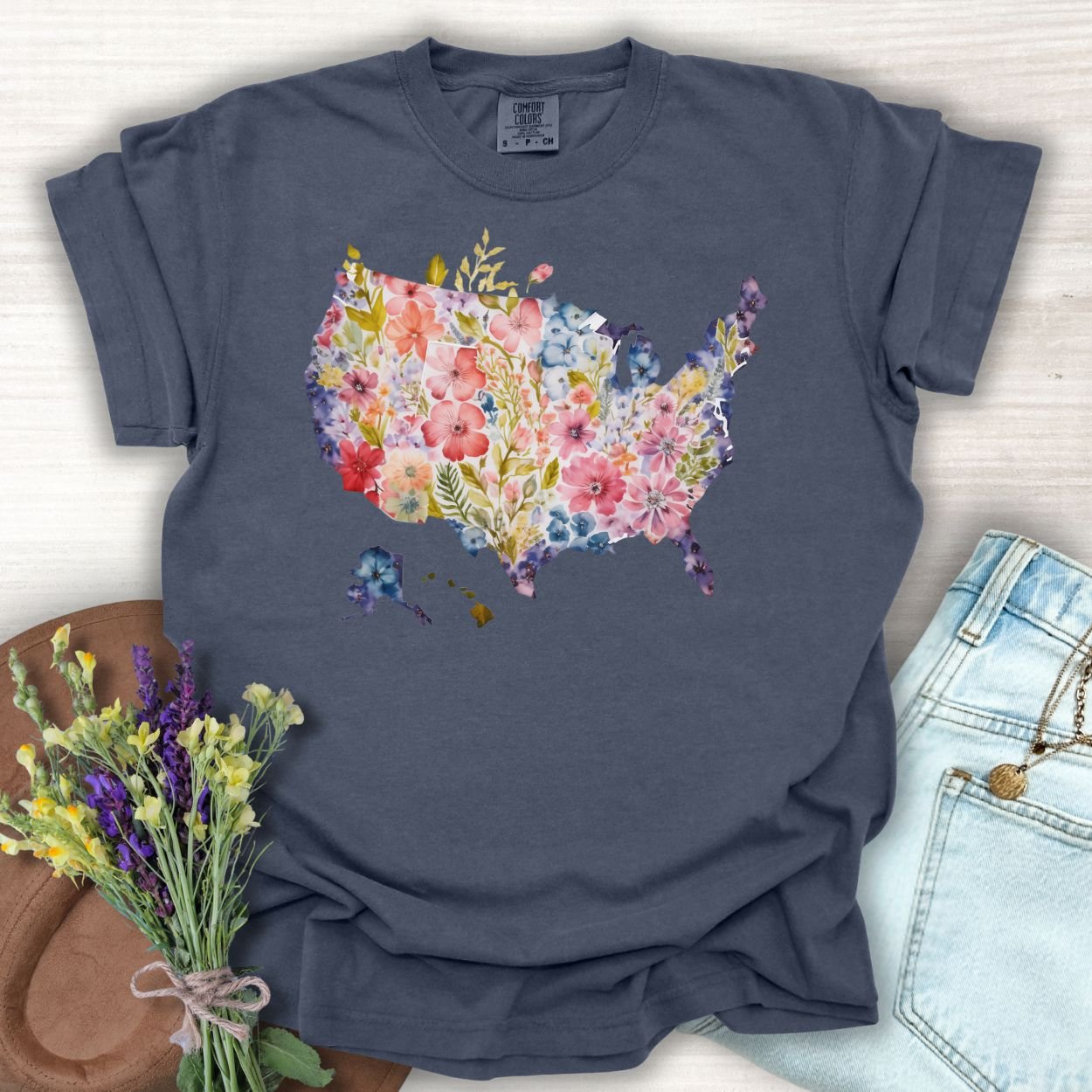 Floral Map of the USA T-Shirt