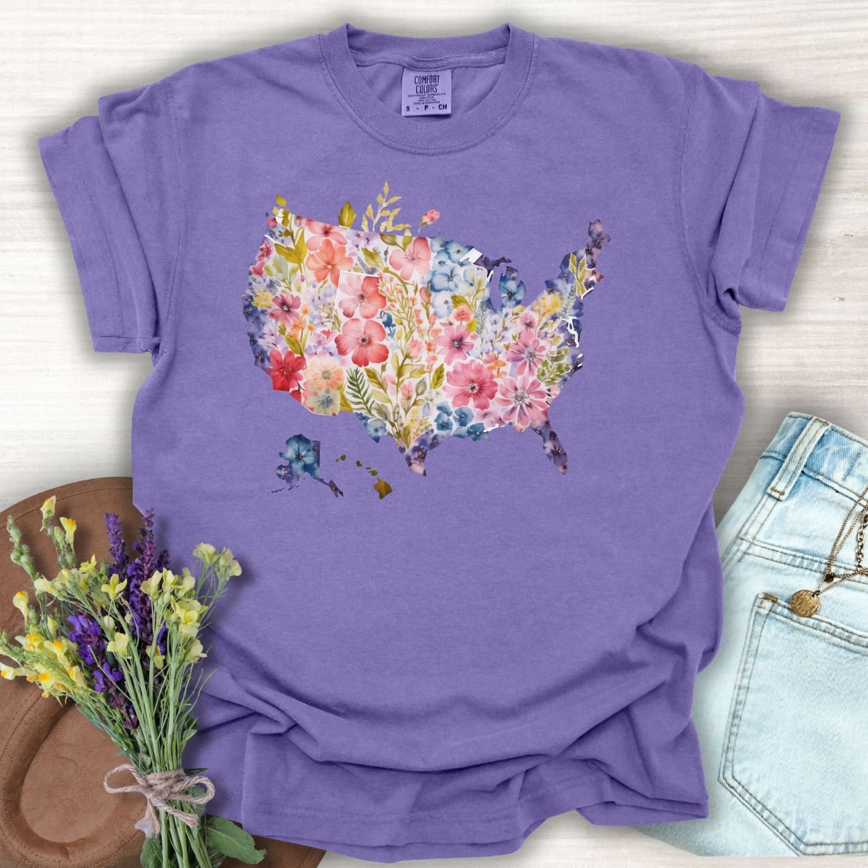 Floral Map of the USA T-Shirt
