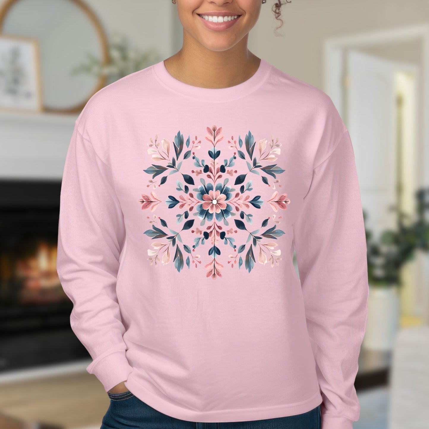 Floral Snowflake Artwork Long Sleeve Tee