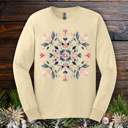 Floral Snowflake Artwork Long Sleeve Tee
