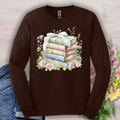 Floral Stack of Vintage Books Long Sleeve Tee