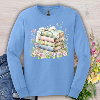 Floral Stack of Vintage Books Long Sleeve Tee