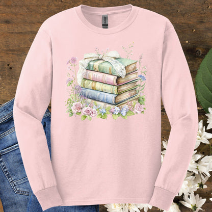 Floral Stack of Vintage Books Long Sleeve Tee