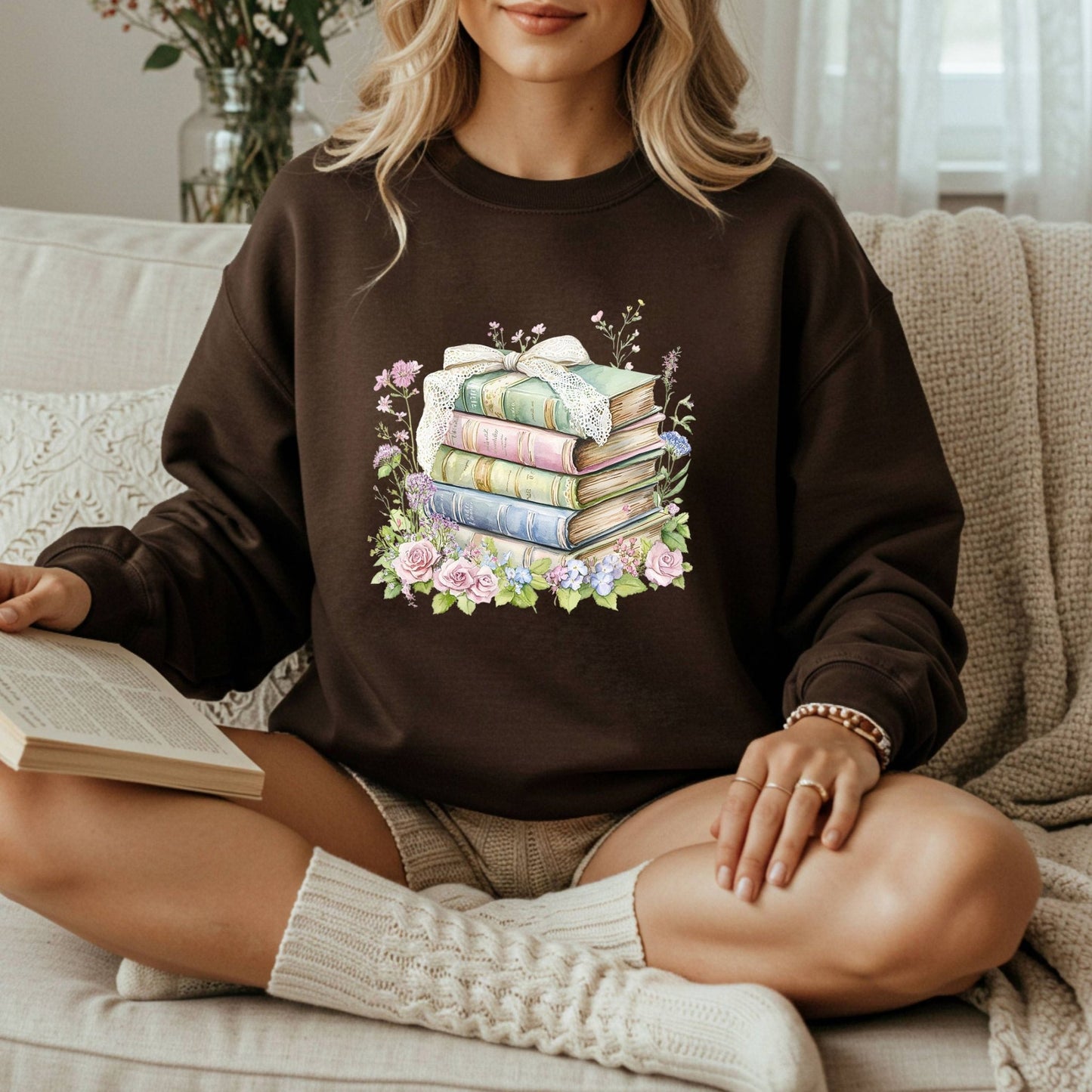 Floral Stack of Vintage Books Sweatshirt