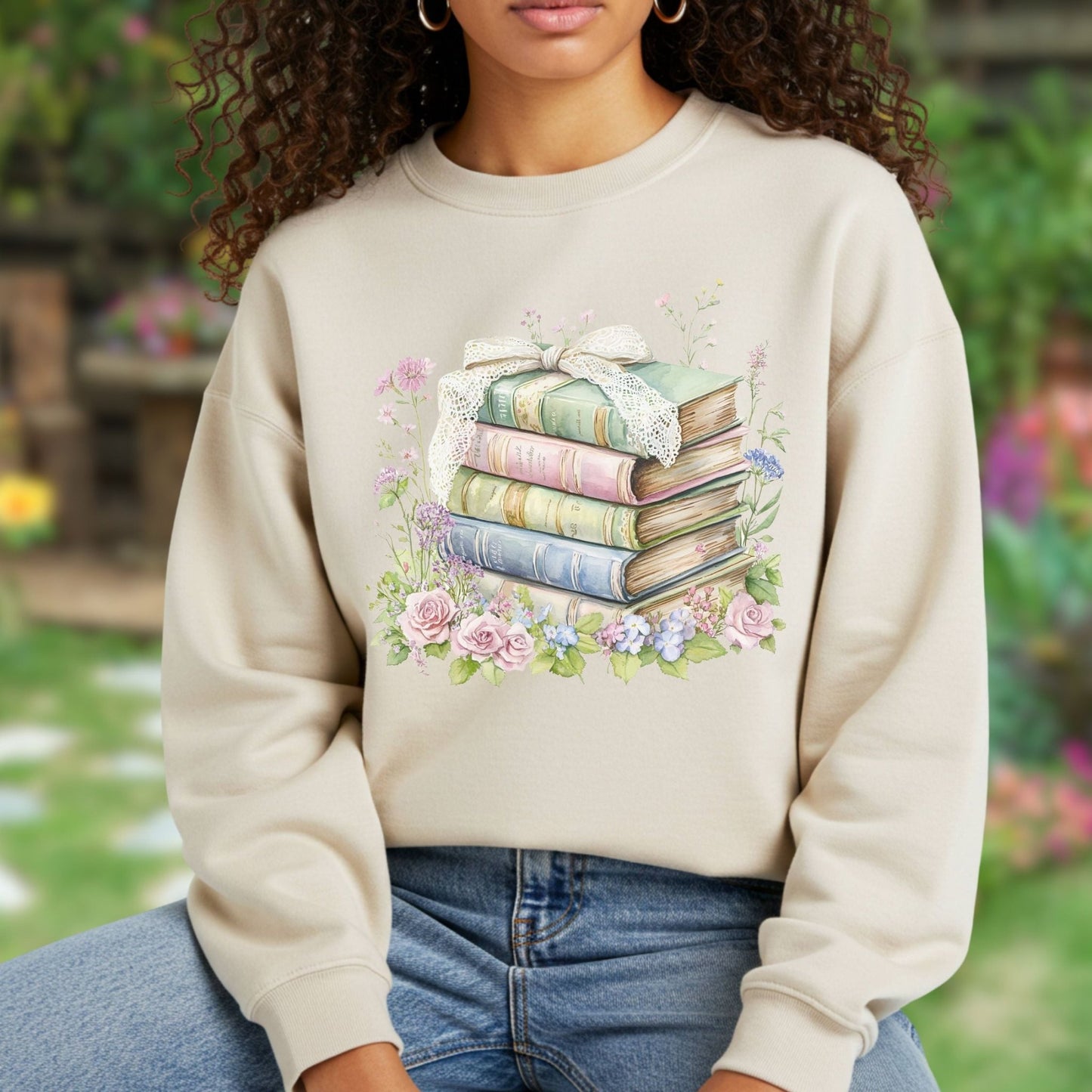Floral Stack of Vintage Books Sweatshirt