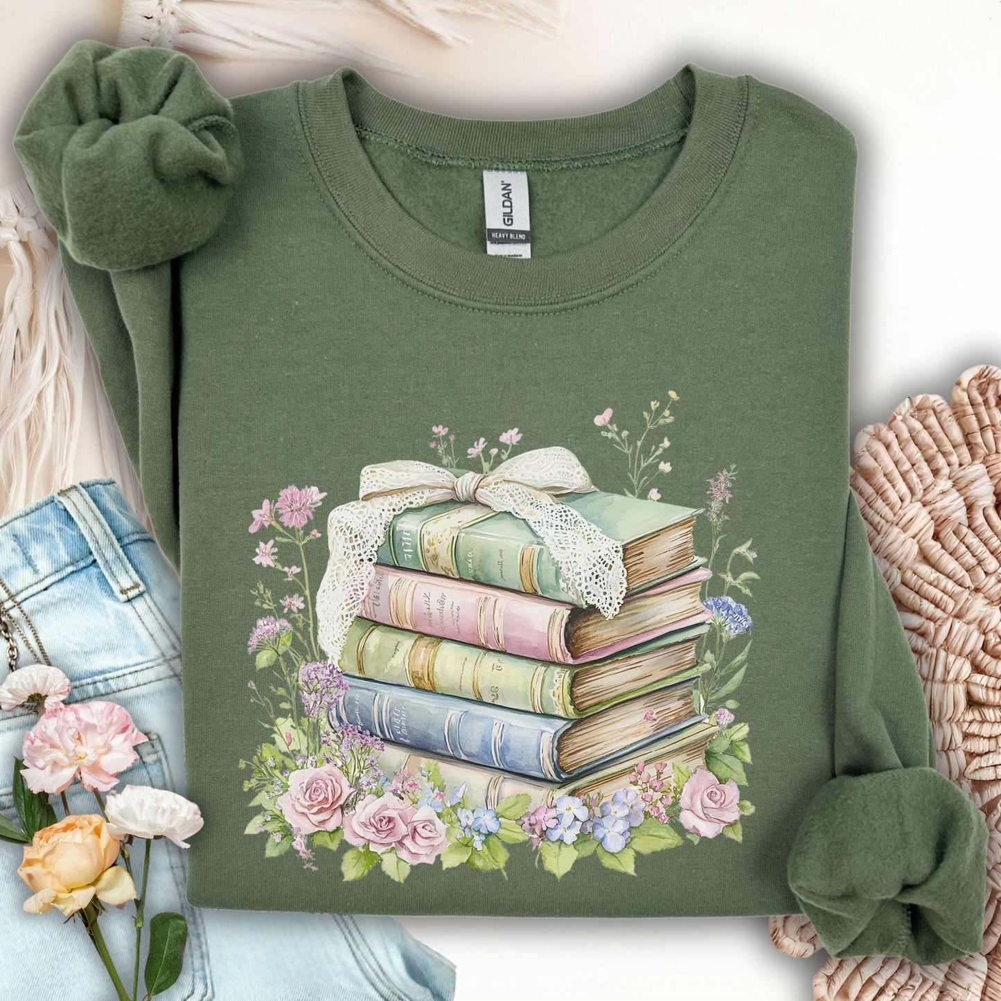 Floral Stack of Vintage Books Sweatshirt
