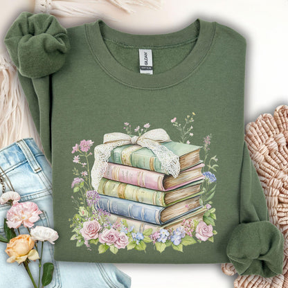 Floral Stack of Vintage Books Sweatshirt
