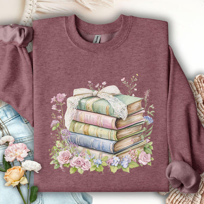 Floral Stack of Vintage Books Sweatshirt