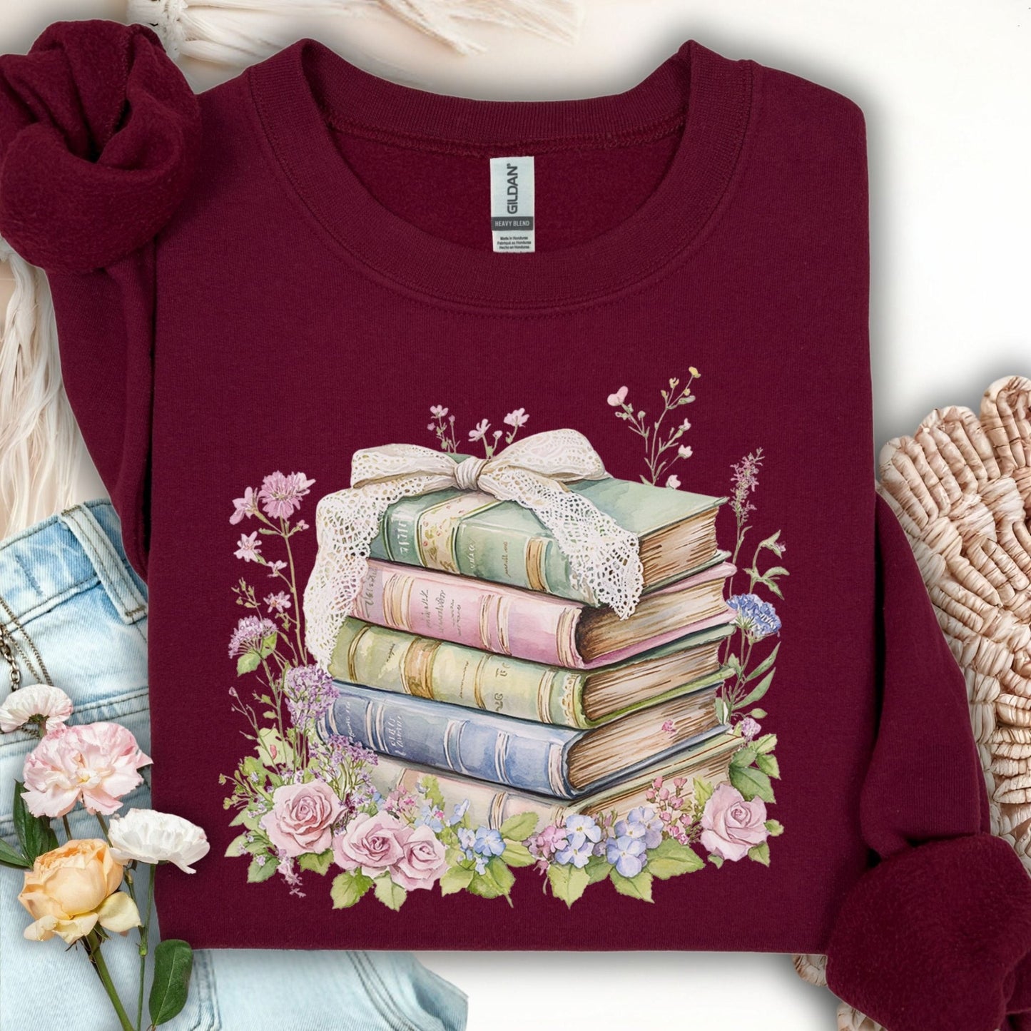 Floral Stack of Vintage Books Sweatshirt