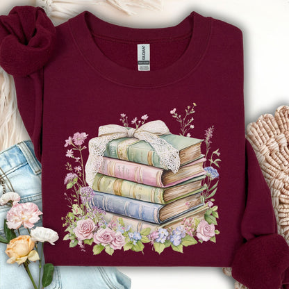 Floral Stack of Vintage Books Sweatshirt