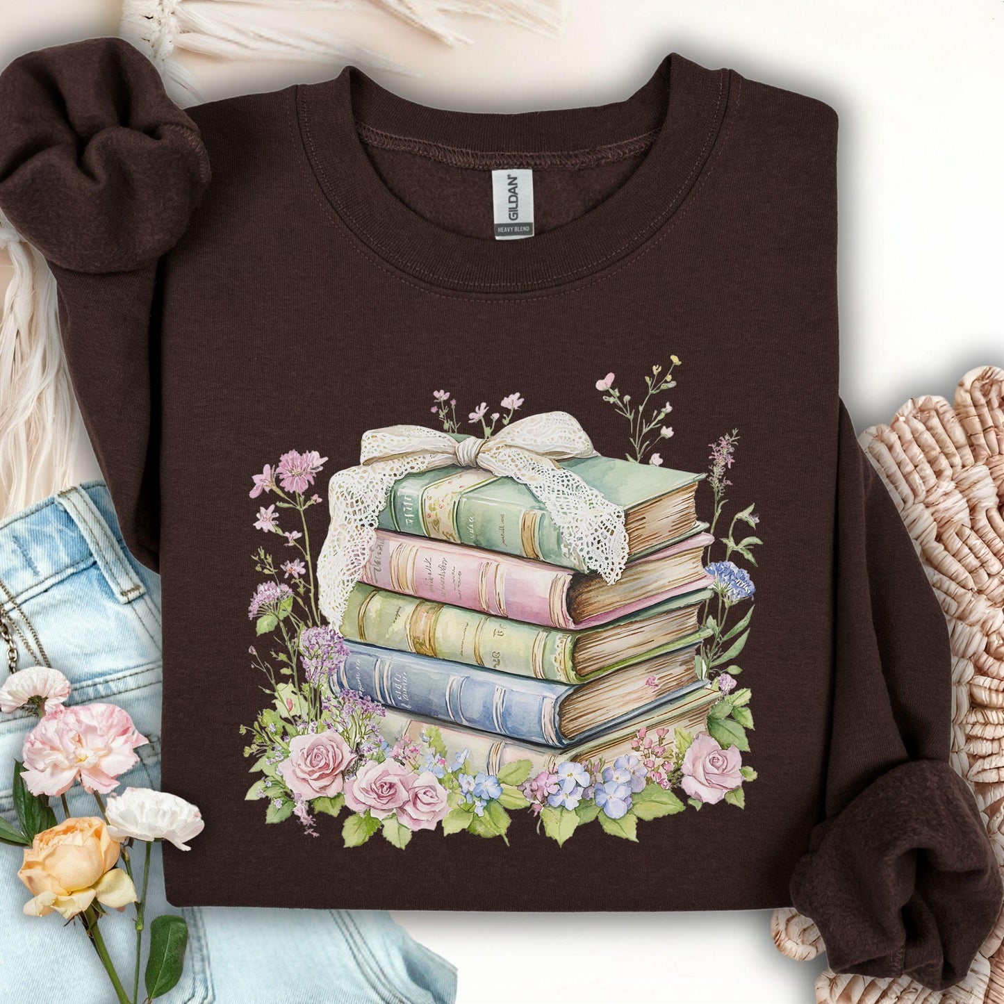 Floral Stack of Vintage Books Sweatshirt