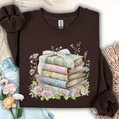 Floral Stack of Vintage Books Sweatshirt