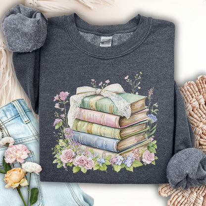 Floral Stack of Vintage Books Sweatshirt