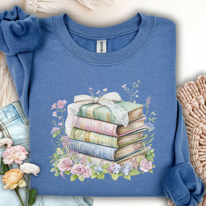 Floral Stack of Vintage Books Sweatshirt
