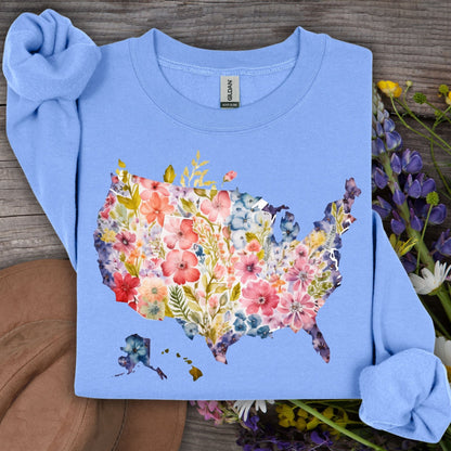 Floral USA Map Sweatshirt