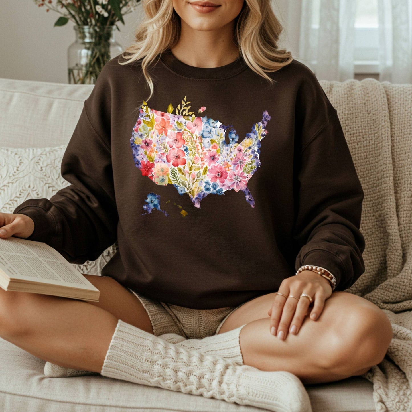 Floral USA Map Sweatshirt