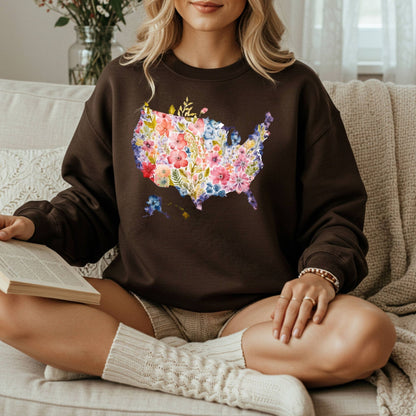 Floral USA Map Sweatshirt