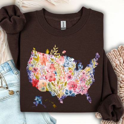 Floral USA Map Sweatshirt