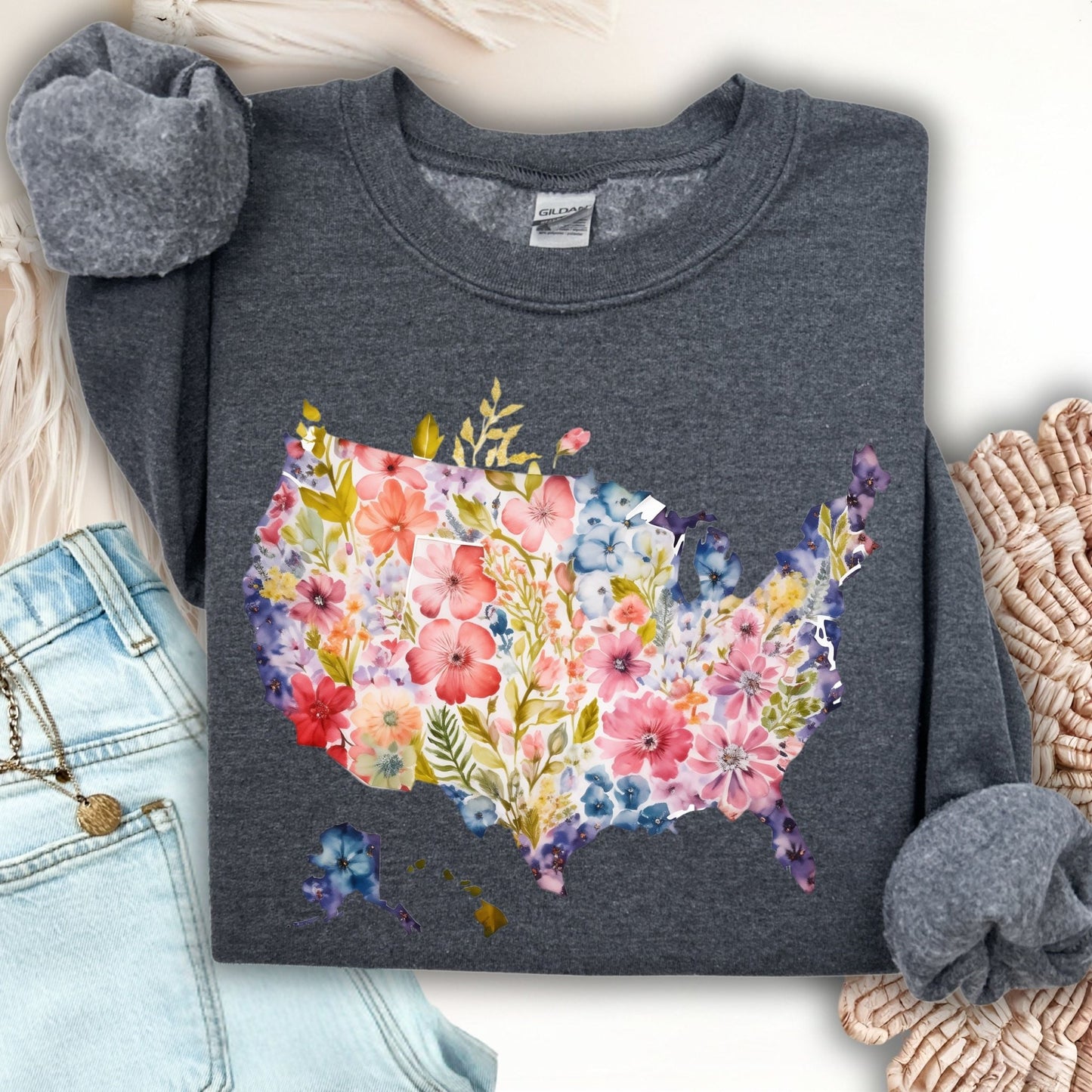 Floral USA Map Sweatshirt