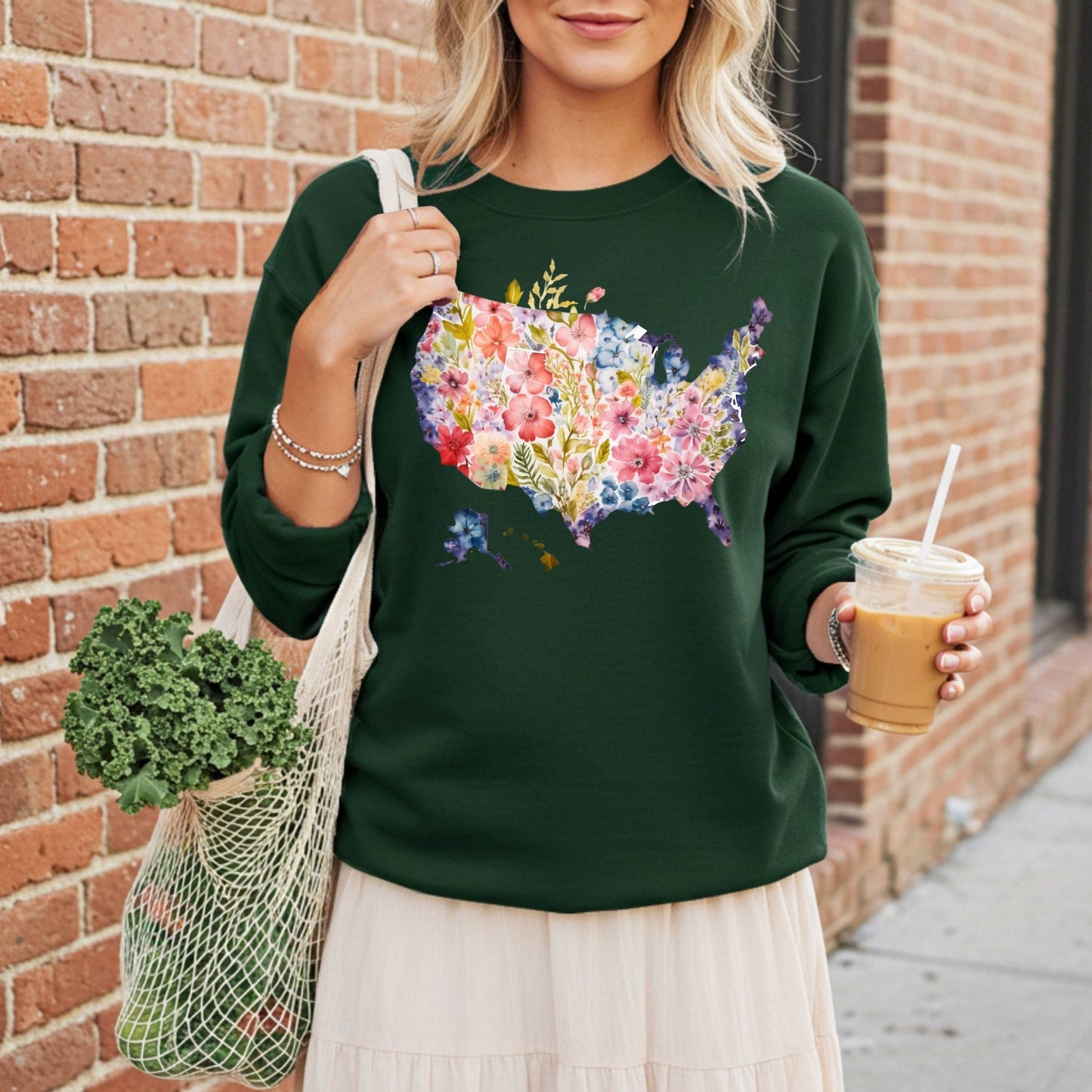 Floral USA Map Sweatshirt