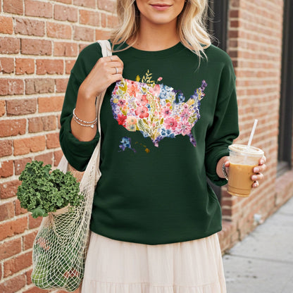 Floral USA Map Sweatshirt