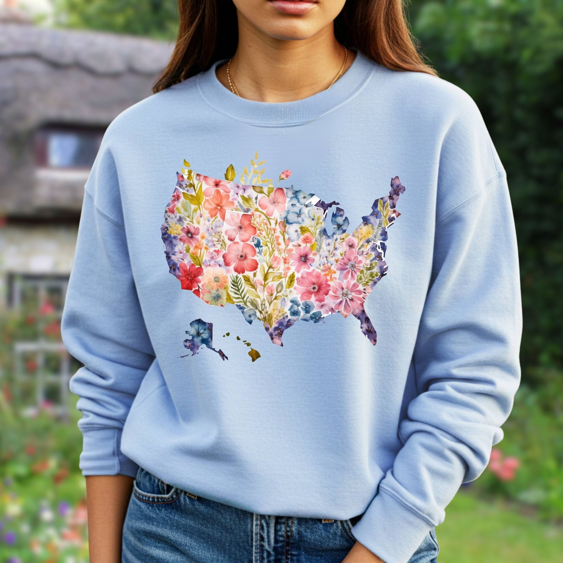 Floral USA Map Sweatshirt