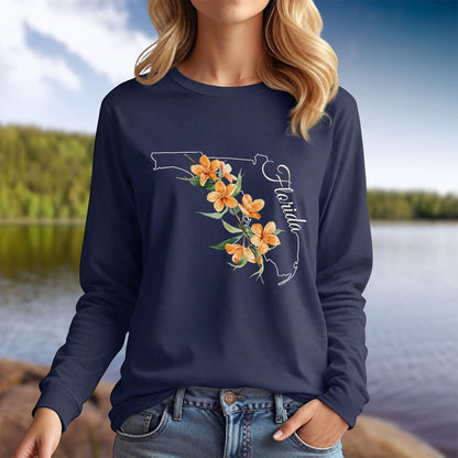 Florida State Flower Long Sleeve Tee — Orange Blossom