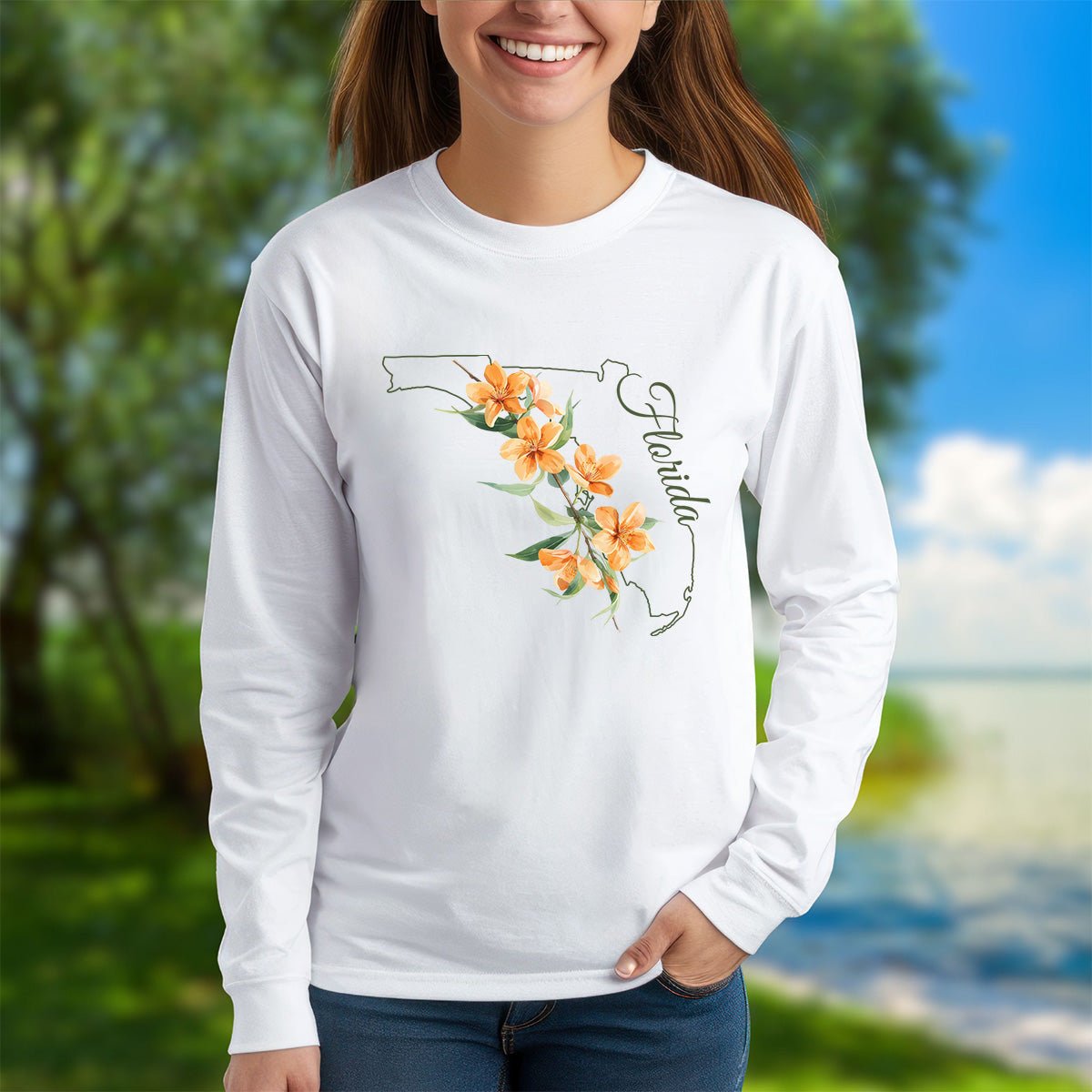 Florida State Flower Long Sleeve Tee — Orange Blossom