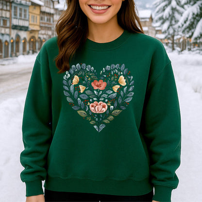 Folk Art Blue Floral Heart Sweatshirt