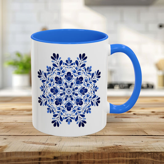 Folk Art Blue Floral Snowflake 11 & 15 oz. Mug