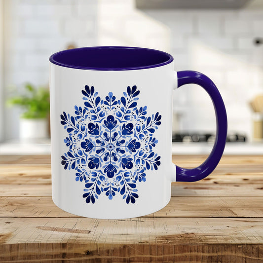 Folk Art Blue Floral Snowflake 11 & 15 oz. Mug