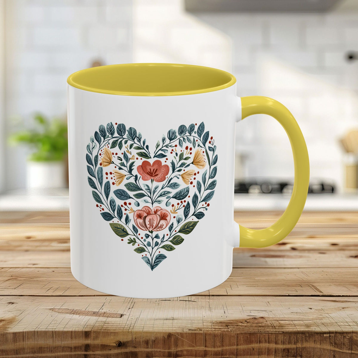 Folk Art Blue Floral Valentine's Heart Mug (11/15oz)