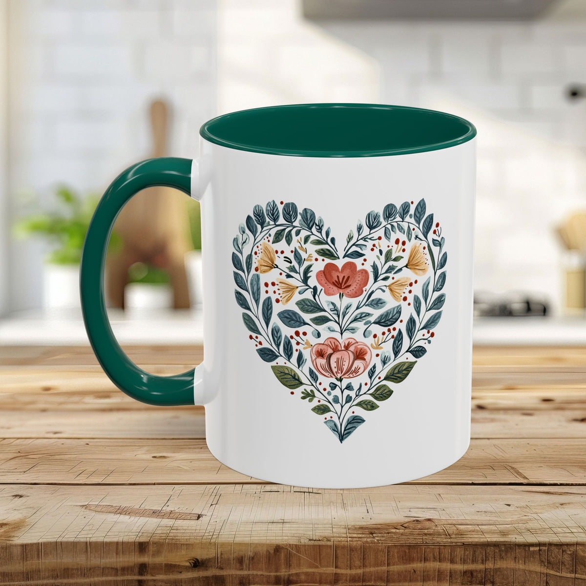 Folk Art Blue Floral Valentine's Heart Mug (11/15oz)