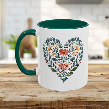 Folk Art Blue Floral Valentine's Heart Mug (11/15oz)