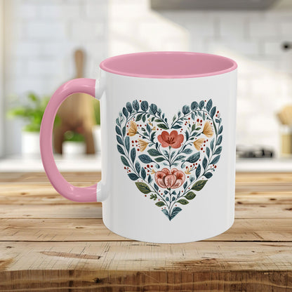 Folk Art Blue Floral Valentine's Heart Mug (11/15oz)