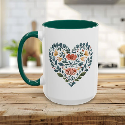 Folk Art Blue Floral Valentine's Heart Mug (11/15oz)