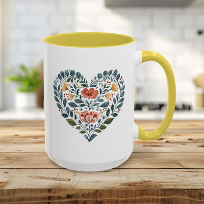 Folk Art Blue Floral Valentine's Heart Mug (11/15oz)