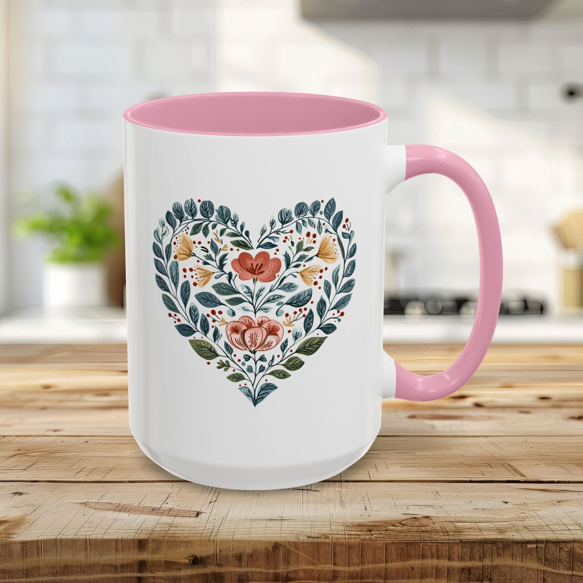 Folk Art Blue Floral Valentine's Heart Mug (11/15oz)