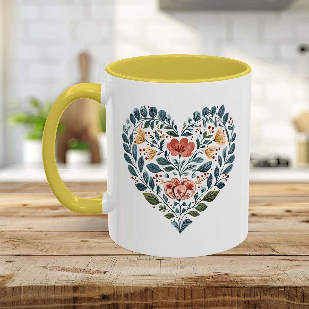 Folk Art Blue Floral Valentine's Heart Mug (11/15oz)