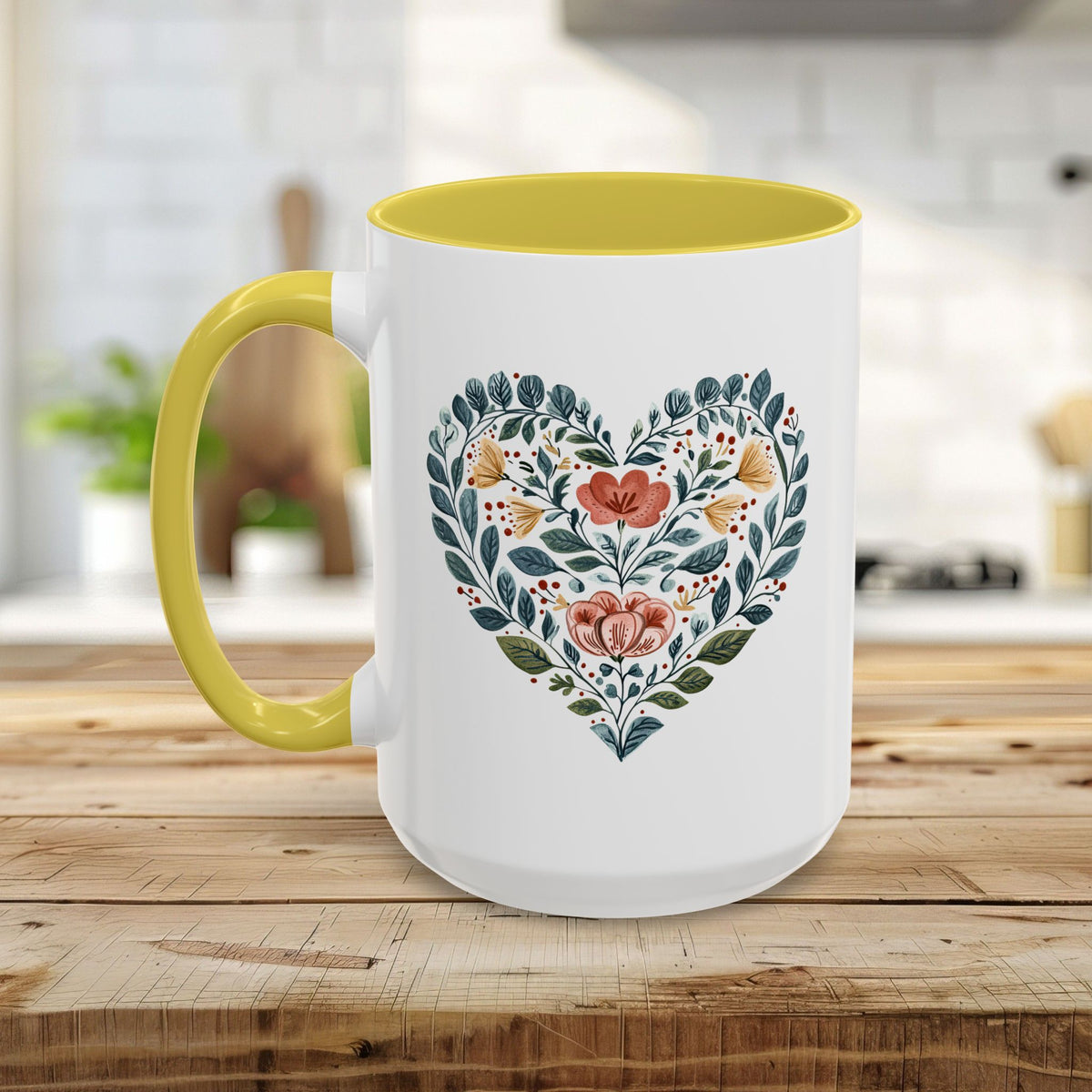 Folk Art Blue Floral Valentine's Heart Mug (11/15oz)