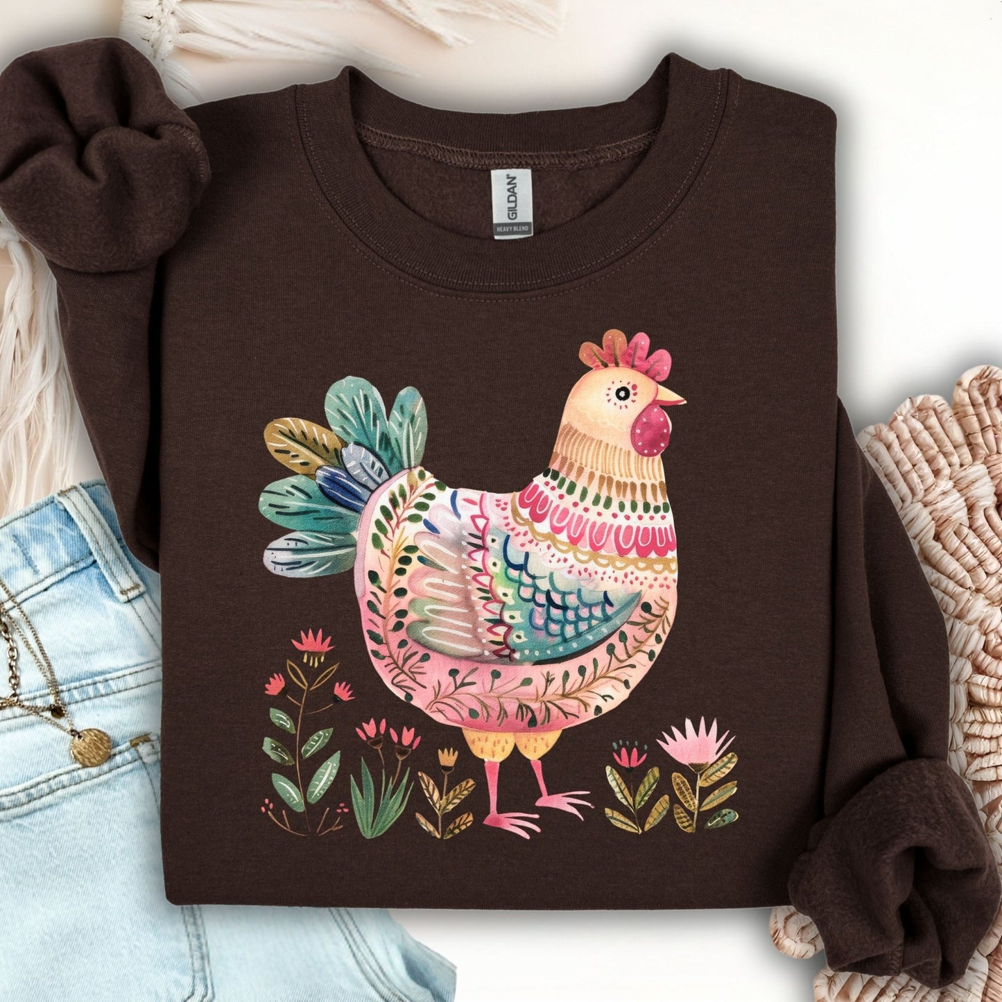 Folk Art Chicken Sweatshirt