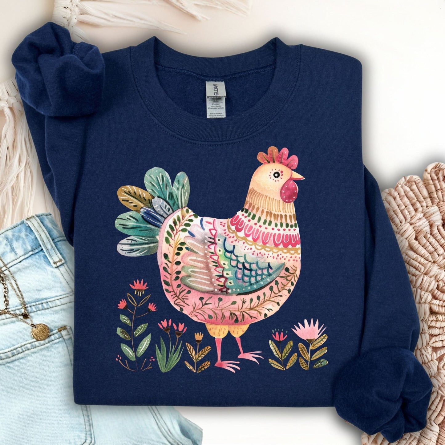 Folk Art Chicken Sweatshirt