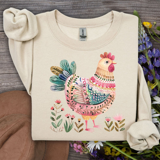 Folk Art Chicken Sweatshirt